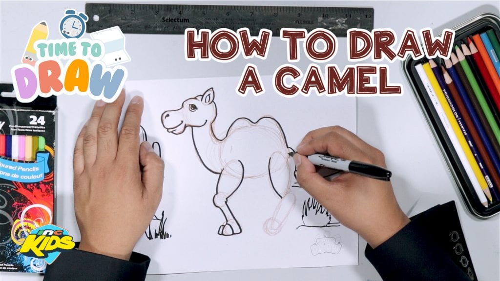someone drawing of a camel with overlay text "how to draw a camel" - Time to draw
