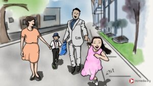 cartoon family running