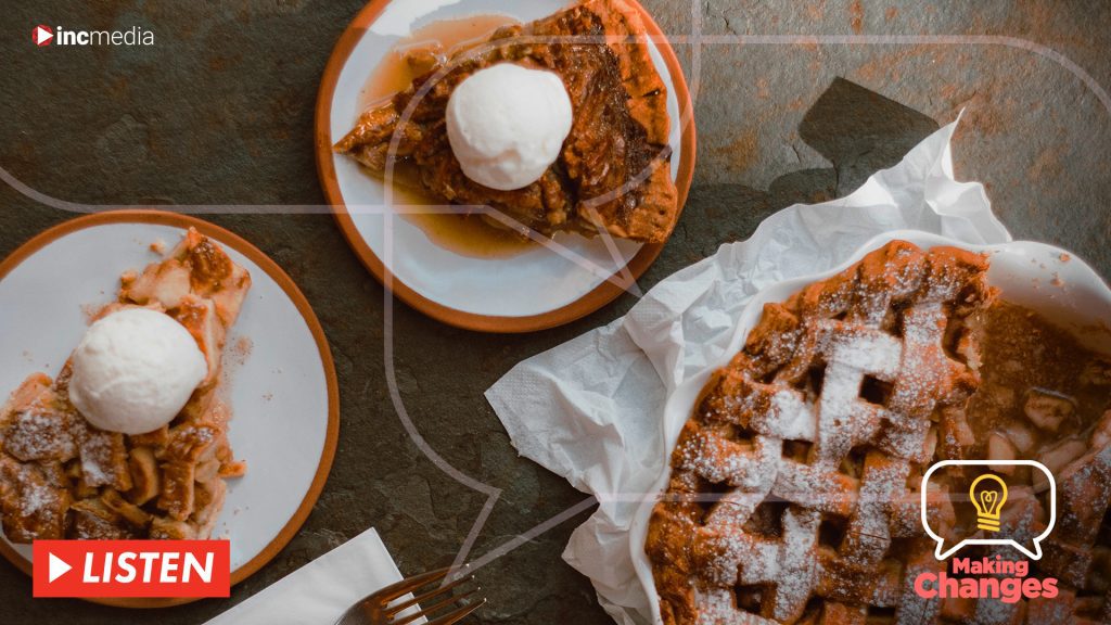 two slices of pecan pie a la mode on plates
